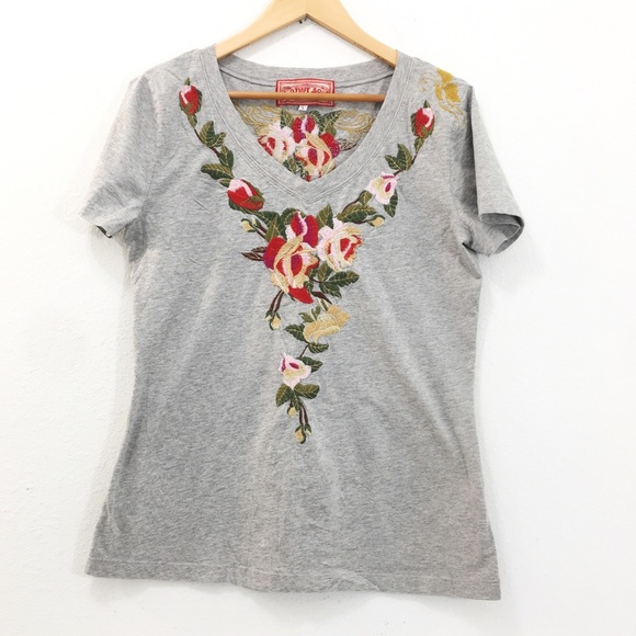 Johnny Was V Neck Cotten Short Sleeve Tee Shirt - Picture 9 of 9